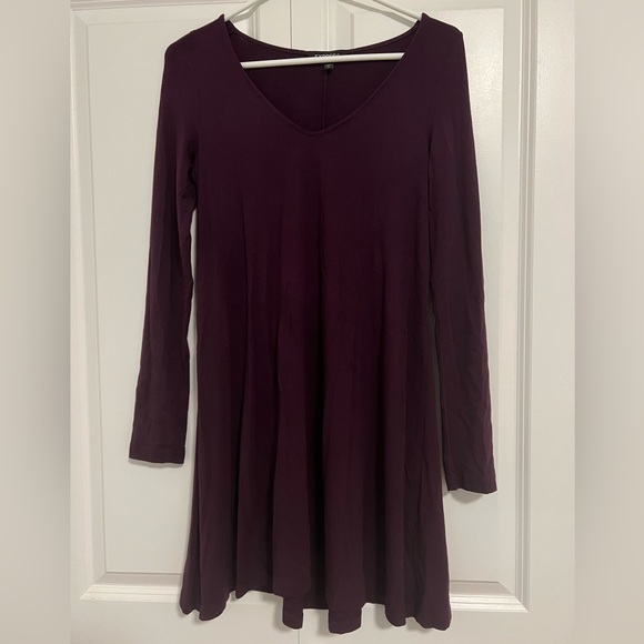 Express Purple Small V-neck Long Sleeved Dress - Picture 2 of 5